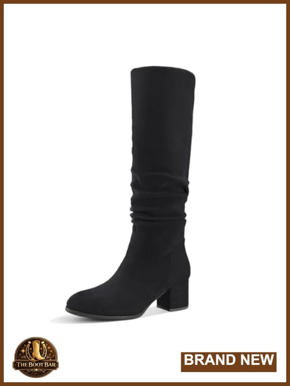 Knee High Suede Boots Chunky Heel Pointed Toe Side Zip Slouch Winter